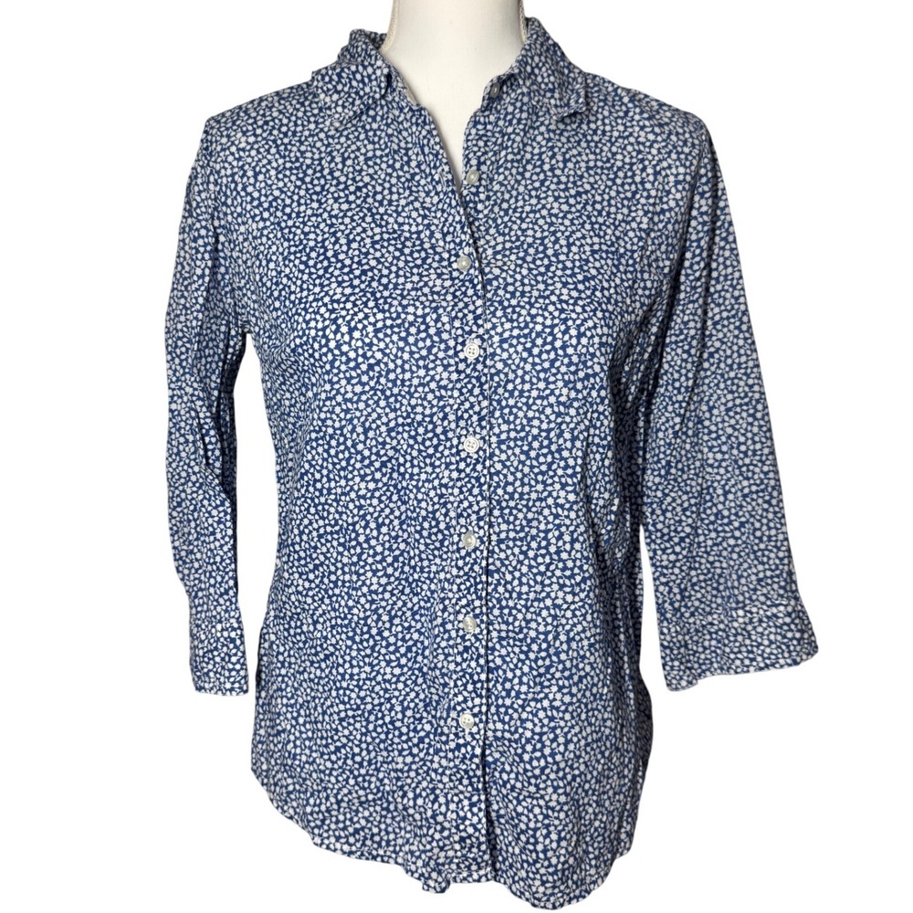 Girl Krazy Button Down Shirt M Blue White Floral Cotton Collared Top Excellent